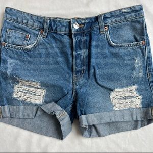 H&M Divided Button Fly High Waist Cuffed Denim Shorts Medium Wash